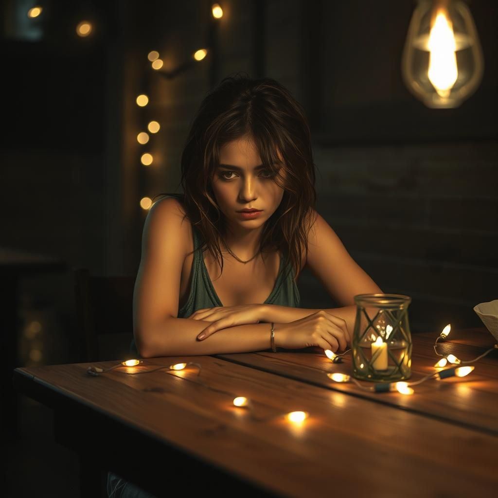 Melancholic Woman in Moody, Cinematic Lighting