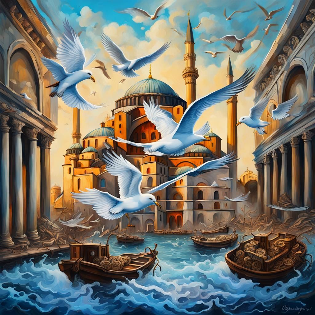 Hagia Sophia With Angels in Graffiti Art Style