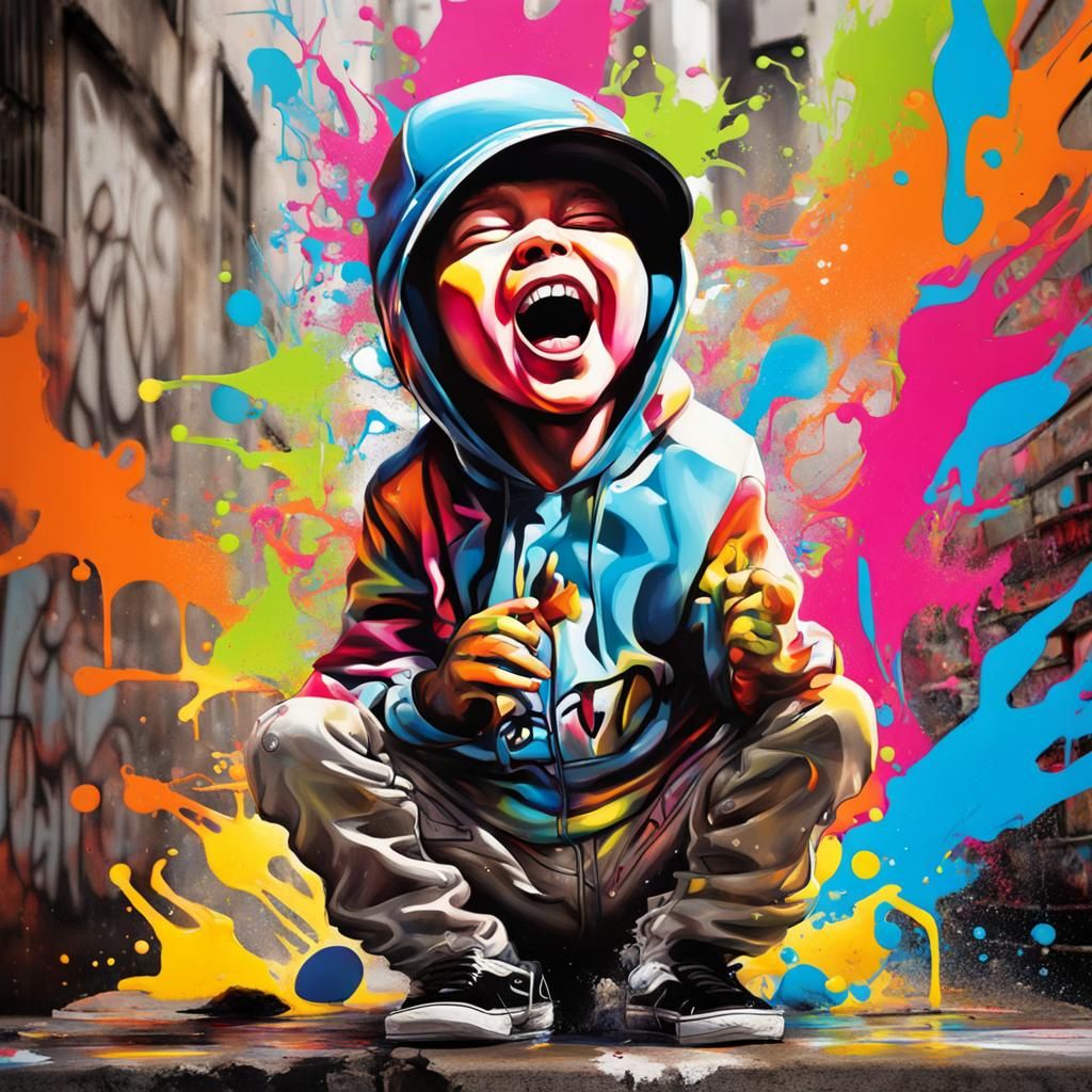 Joy Boy Graffiti Art with Vibrant Splash and Melting Effects