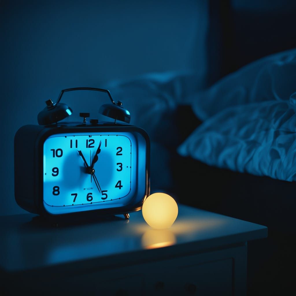 Neon Blue Alarm Clock in Film Noir Style