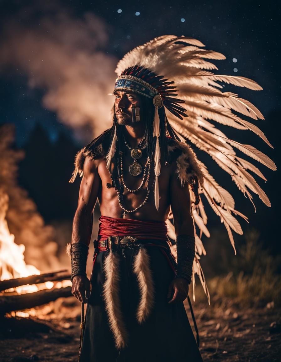 Native American Warrior Reaches for the Stars