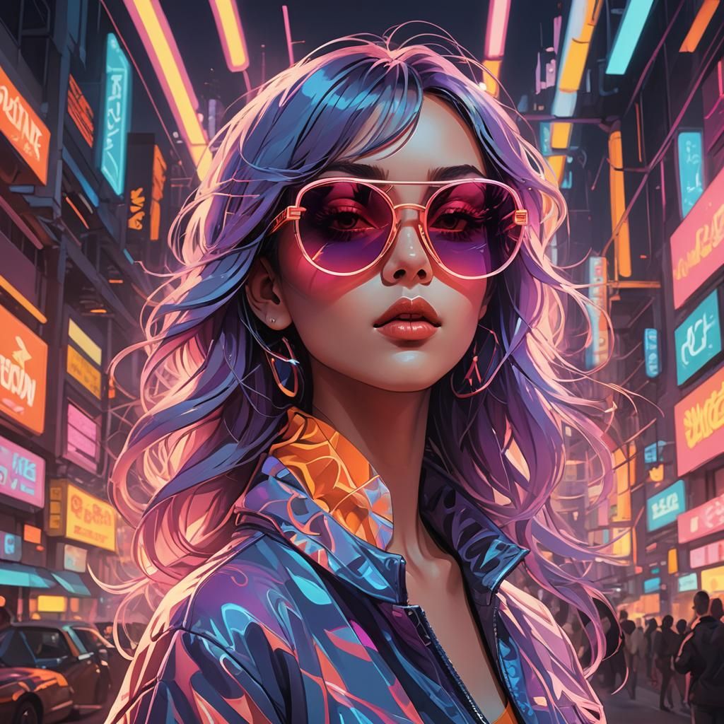 Anime Girl Smoking Weed in Neon Cyberpunk