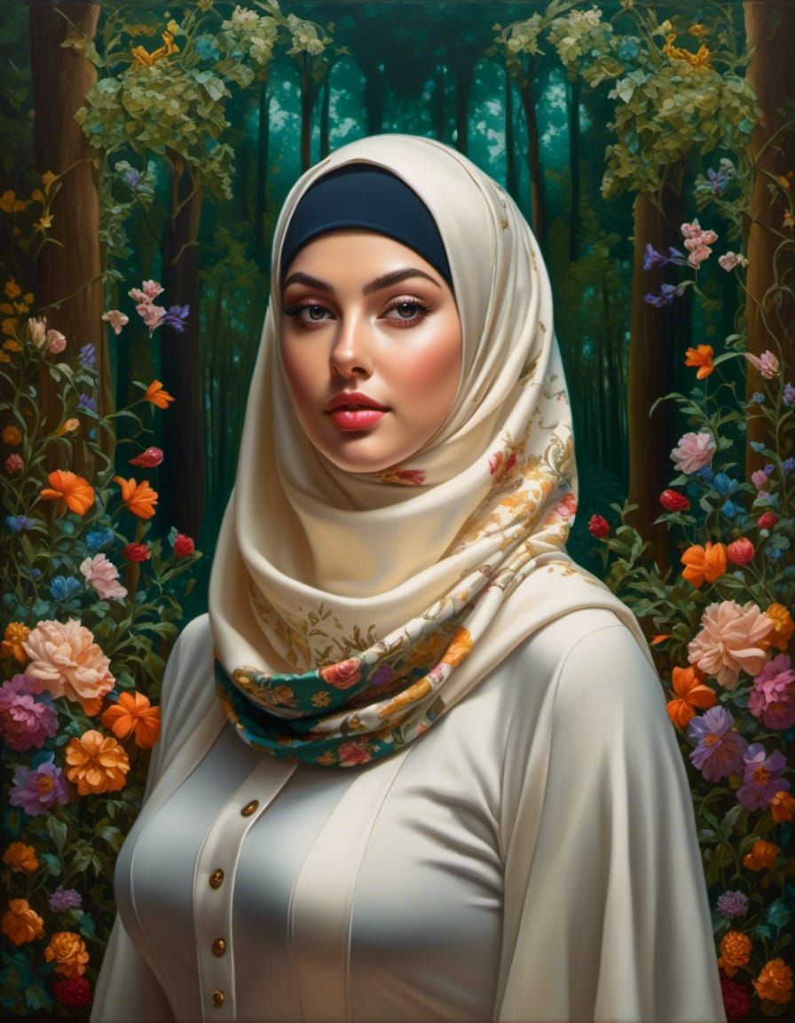 Mystic Forest: Woman in Hijab with Facemask