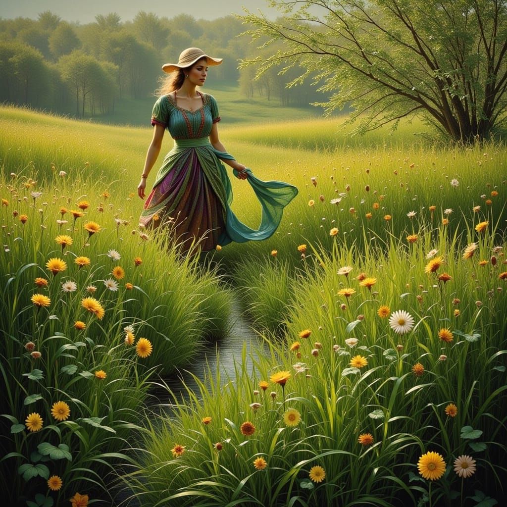 Barefoot Person Walking on Green Grass