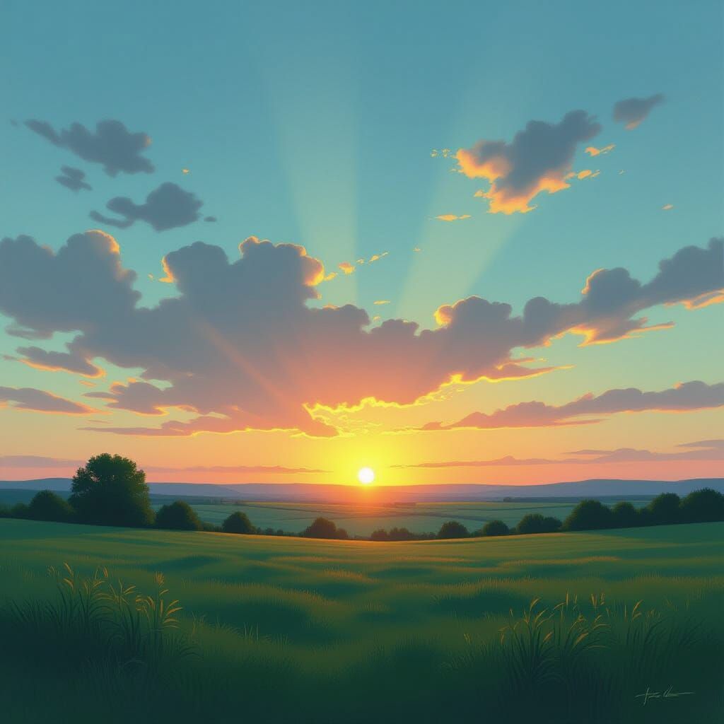 Ethereal Sunset Over Serene Landscape