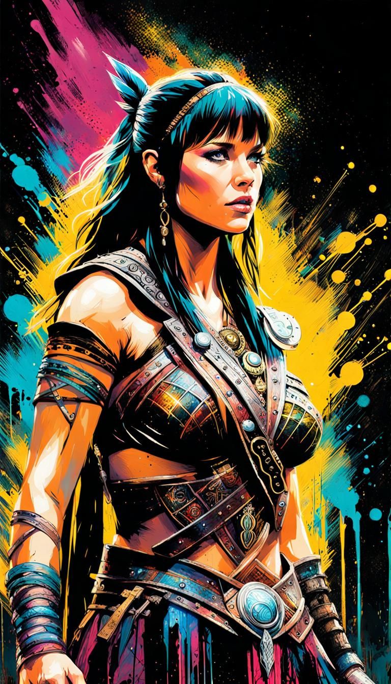 Xena Warrior Princess in Cosmic Graffiti Art