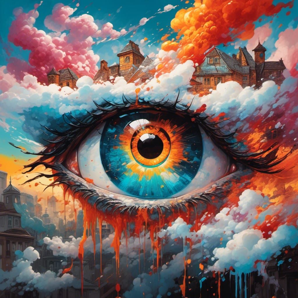 Planetary Destruction Watched by Giant Eye: Graffiti Art