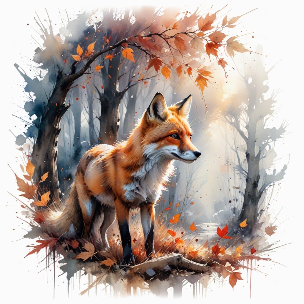 Red Fox in Vibrant Autumn Landscape