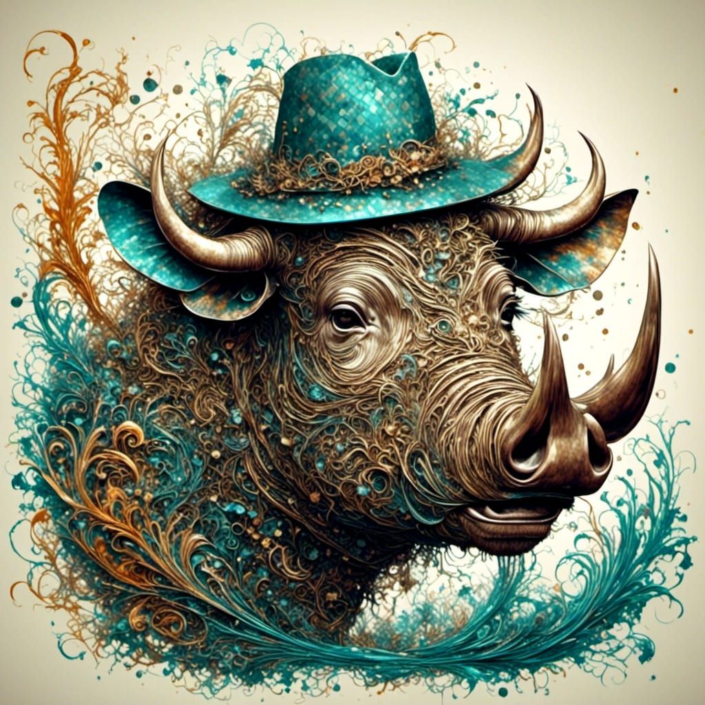 Warthog with Hat Fishing in Abstract Vector Style