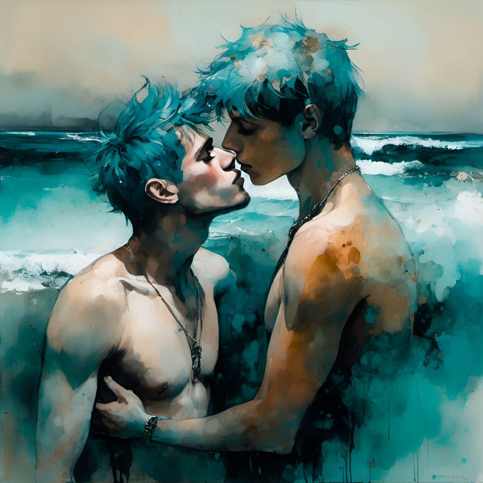 🏳️‍🌈 Gay couple in the ocean surf (2)