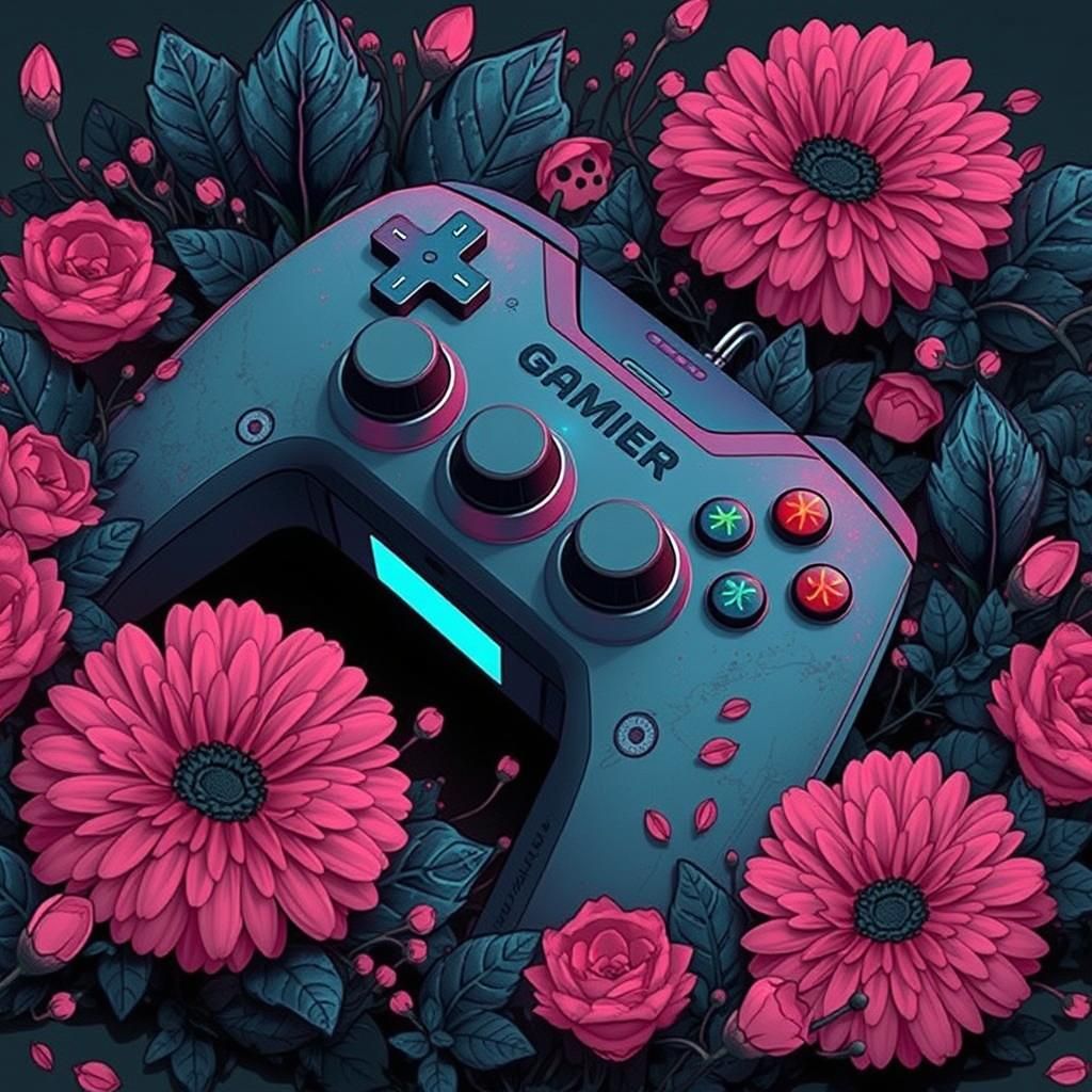 Gamer Girl in Eerie Glowing Garden as 3D Digital Art