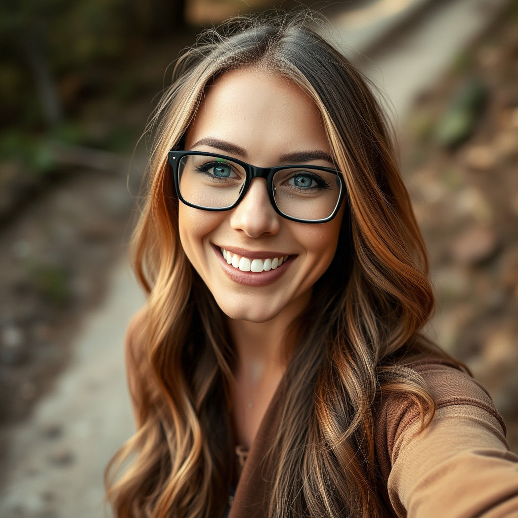 Radiant Woman with Glasses Taking Selfie