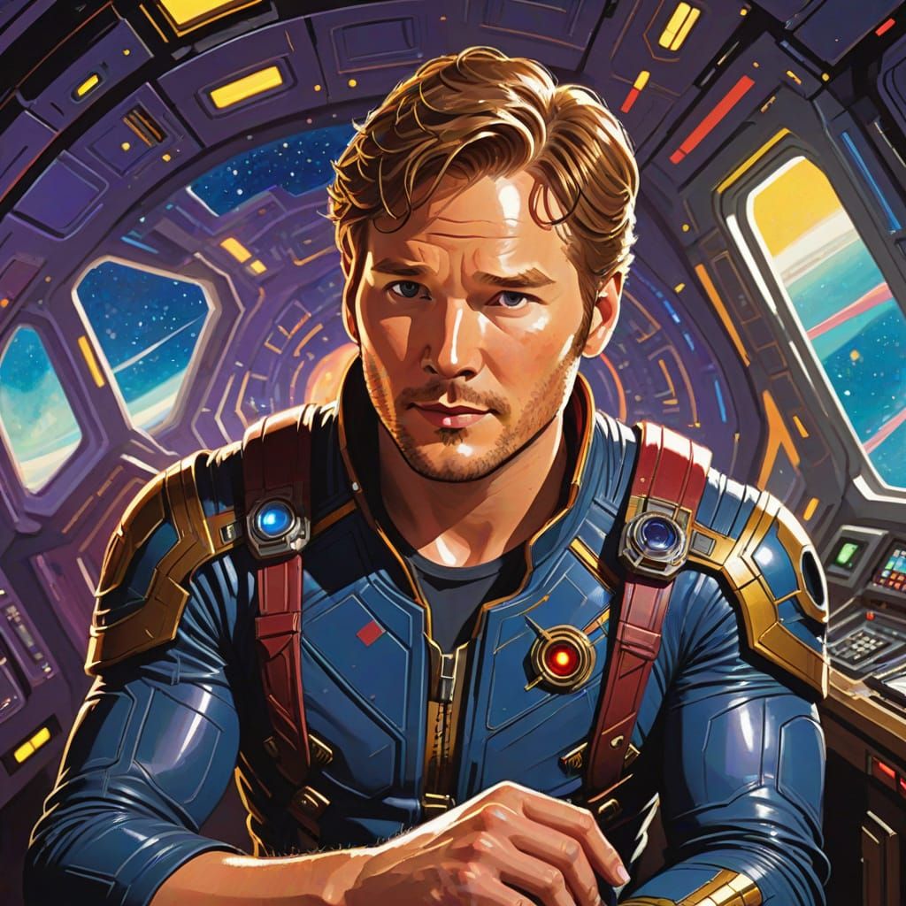 Starlord on the Milano in Gouache Style