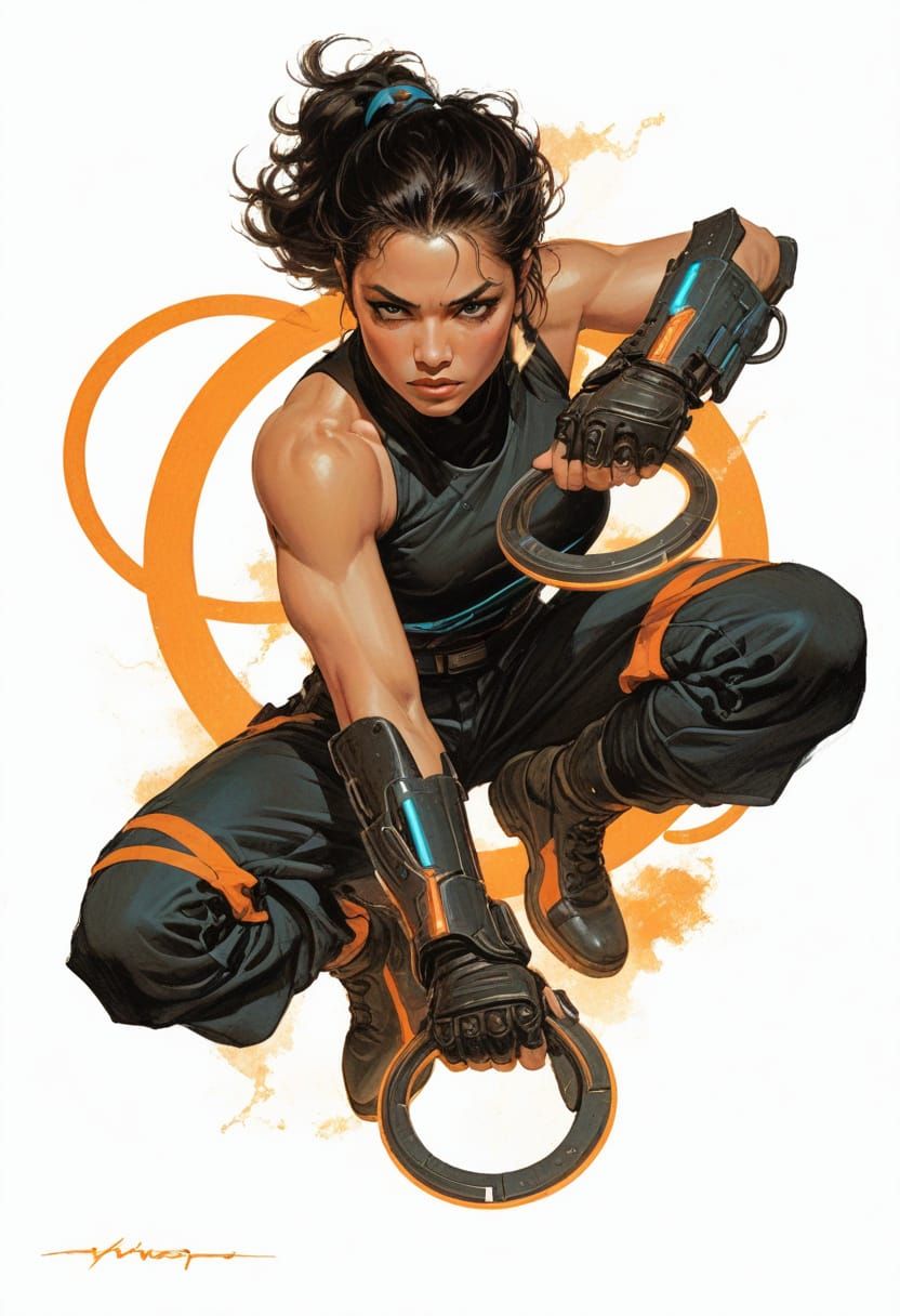 Sci-Fi Female Martial Artist in Neon Armor