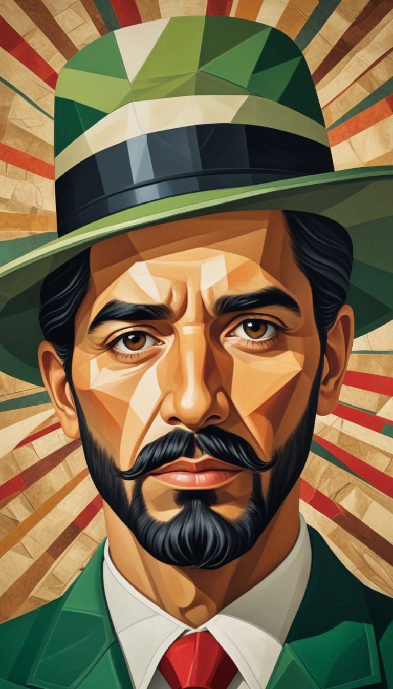 Striped cubist image of Jesus malverde