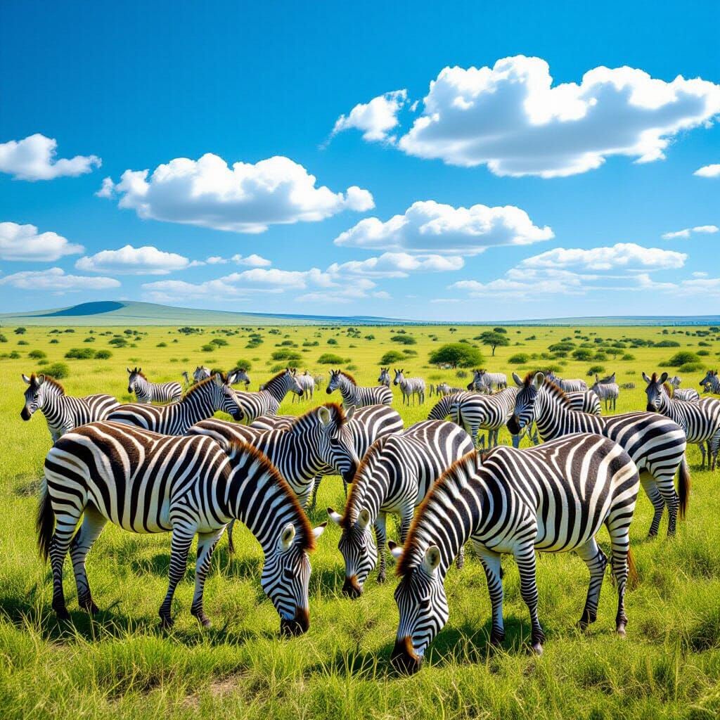 Zebras in Savanna with Intricate Coat Patterns