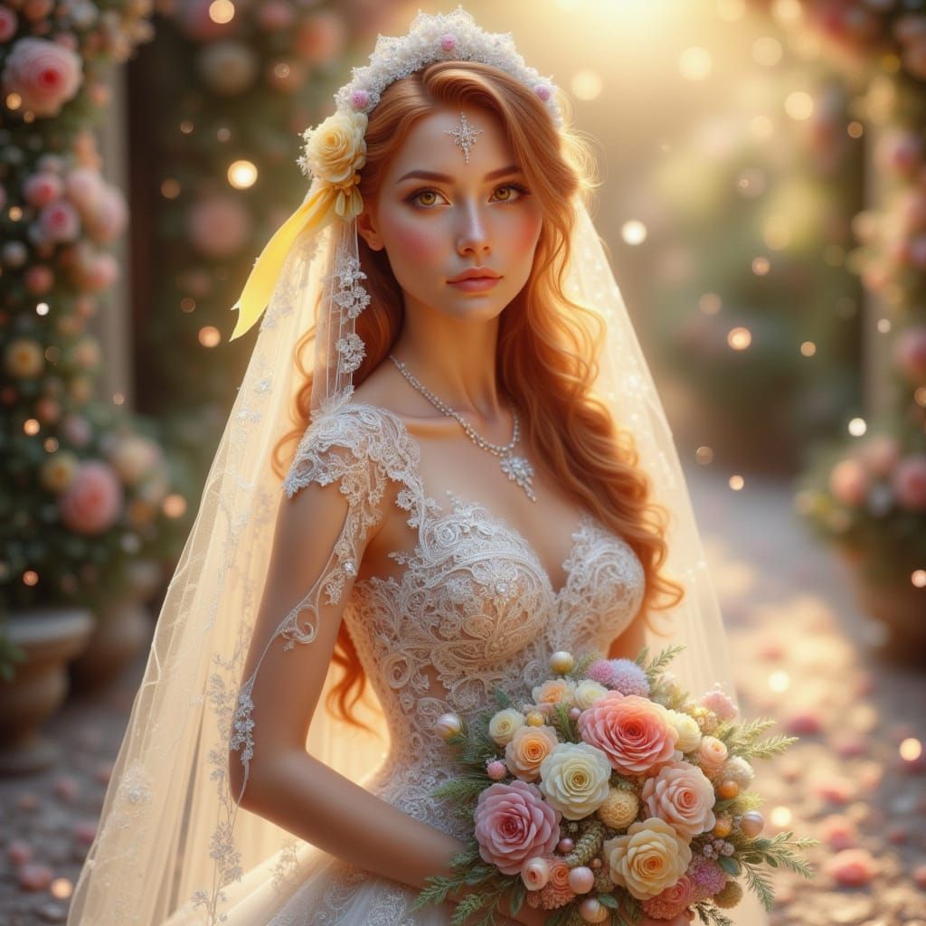 Woman in Silk Gown on Rose Petal Terrace