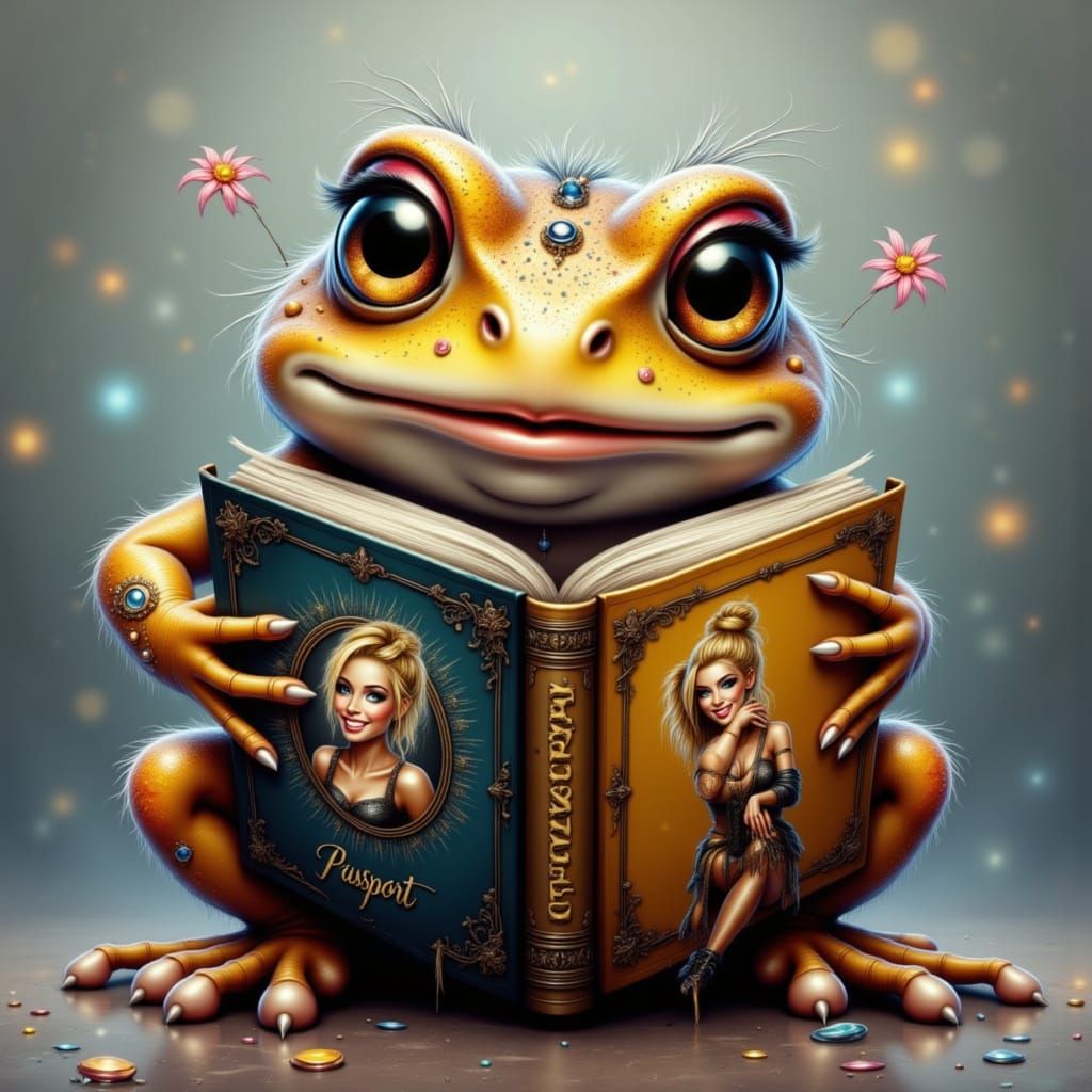 Charming Toad Passport Holder in Hyperrealistic Digital Art