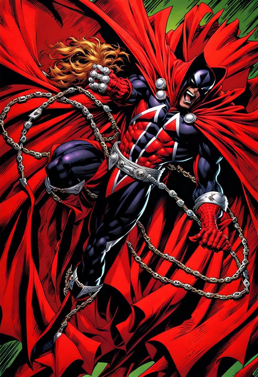 An Imposter In Spawn's Outfit Holding A Wig!