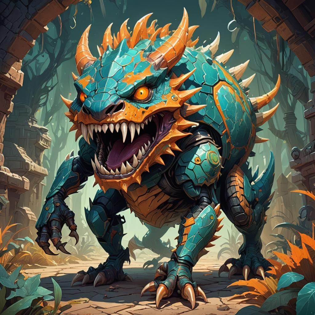 Cute Six-Legged Monster with Sharp Teeth, Fantasy Art