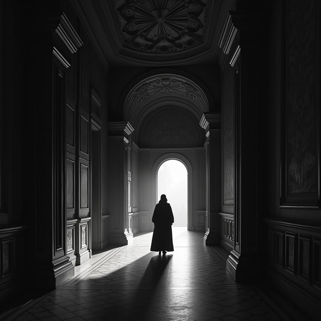 Surreal Mannerist Figure in Ornate Renaissance Hallway