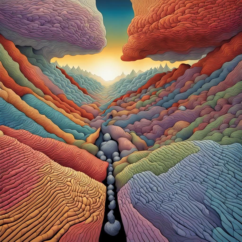 Surreal Sci-Fi Landscape in Intricate Line Art