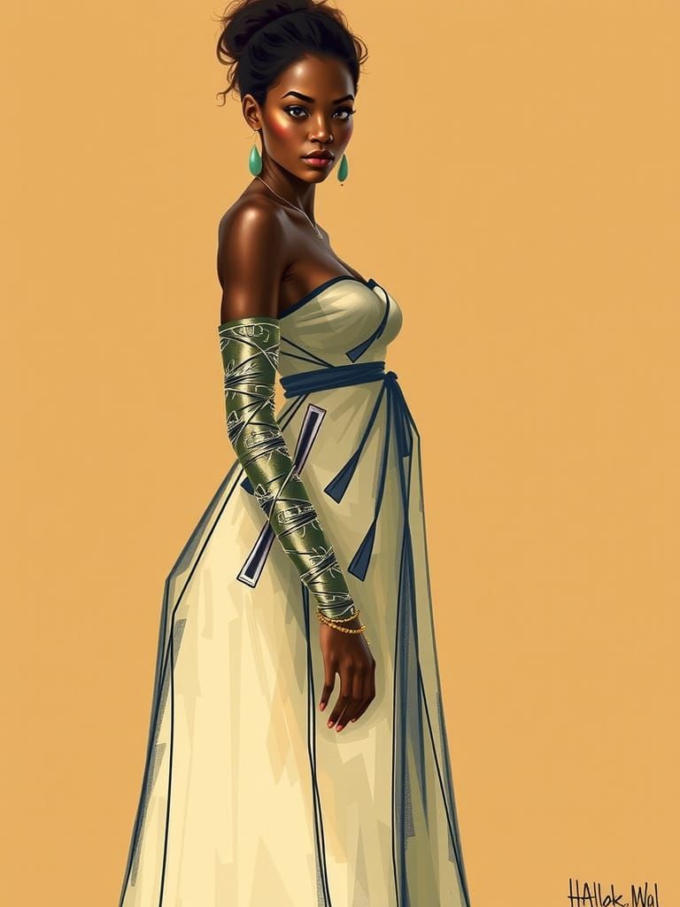 Graceful Black Woman in Strapless Gown