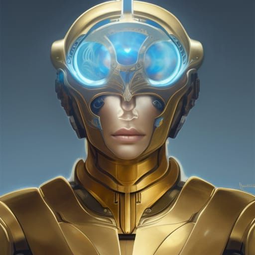 Seraph Cyborg in Gold Armor, Hyperdetailed Concept Art
