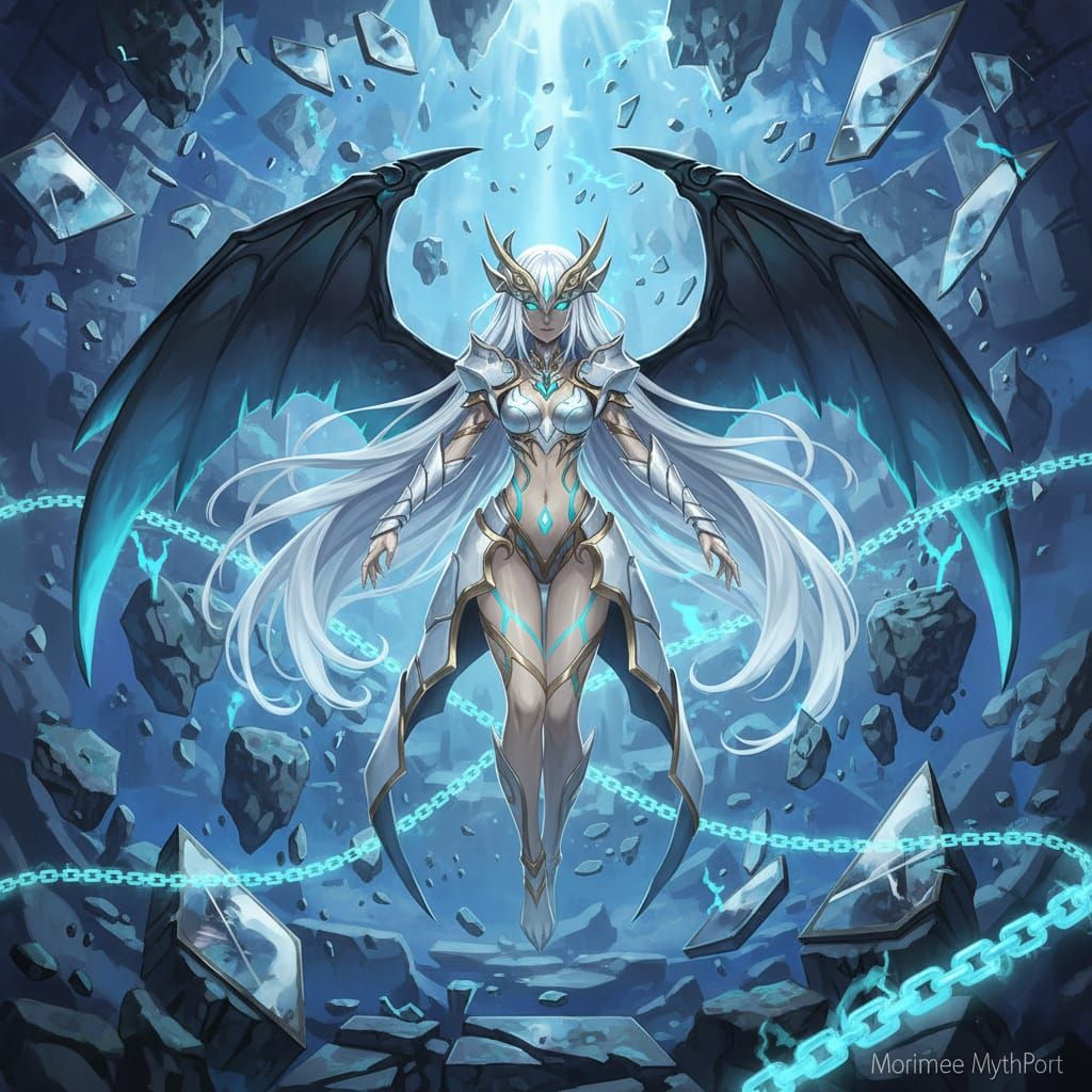 Giratina Gijinka in Ornate Armor Amidst Distortion World