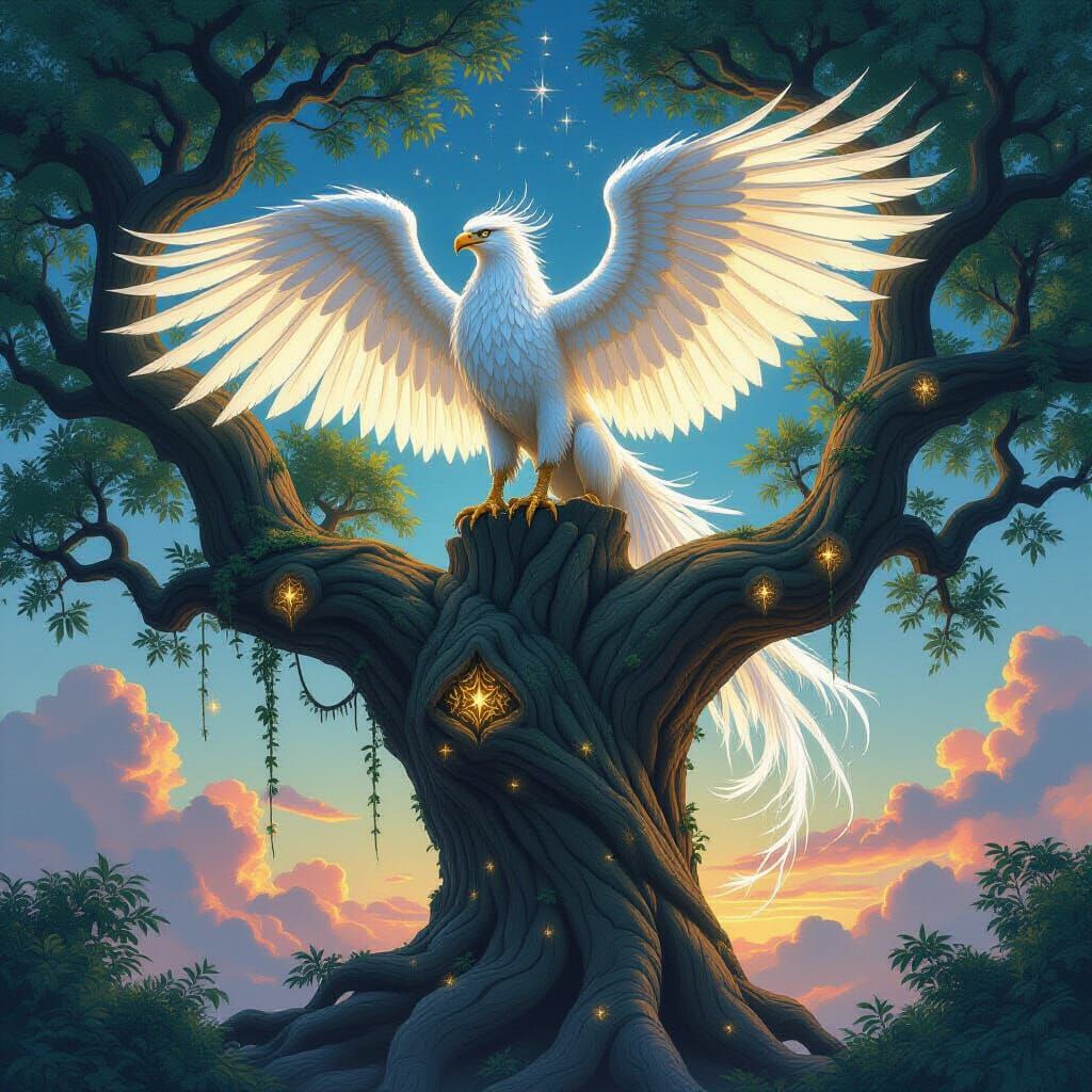 Majestic Griffin of Spider Silk on Ancient Tree