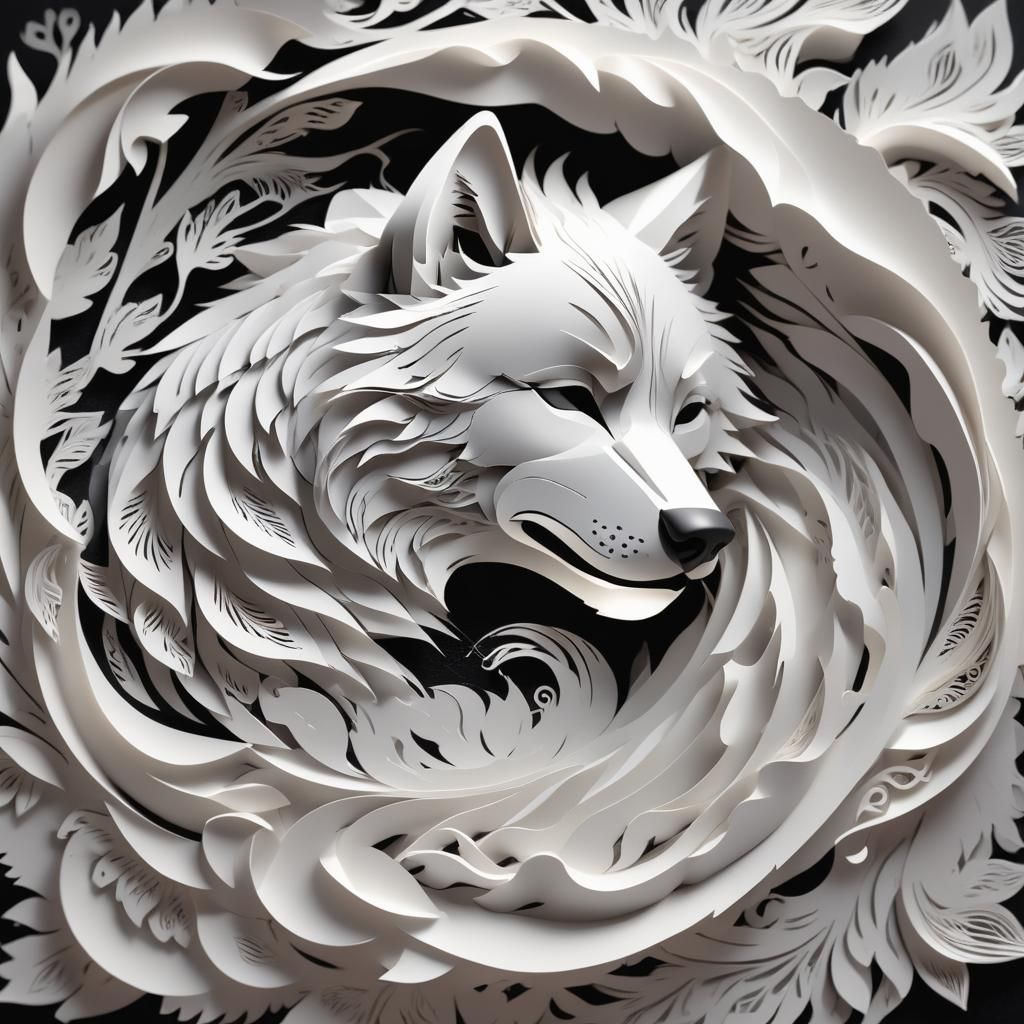 Intricate Kirigami Wolf Design with Bokeh