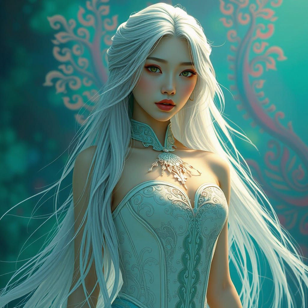Ethereal East Asian Fantasy Goddess in Ivory Corset