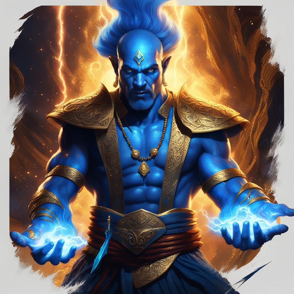 Lightning Blade Genie in Art Deco Style