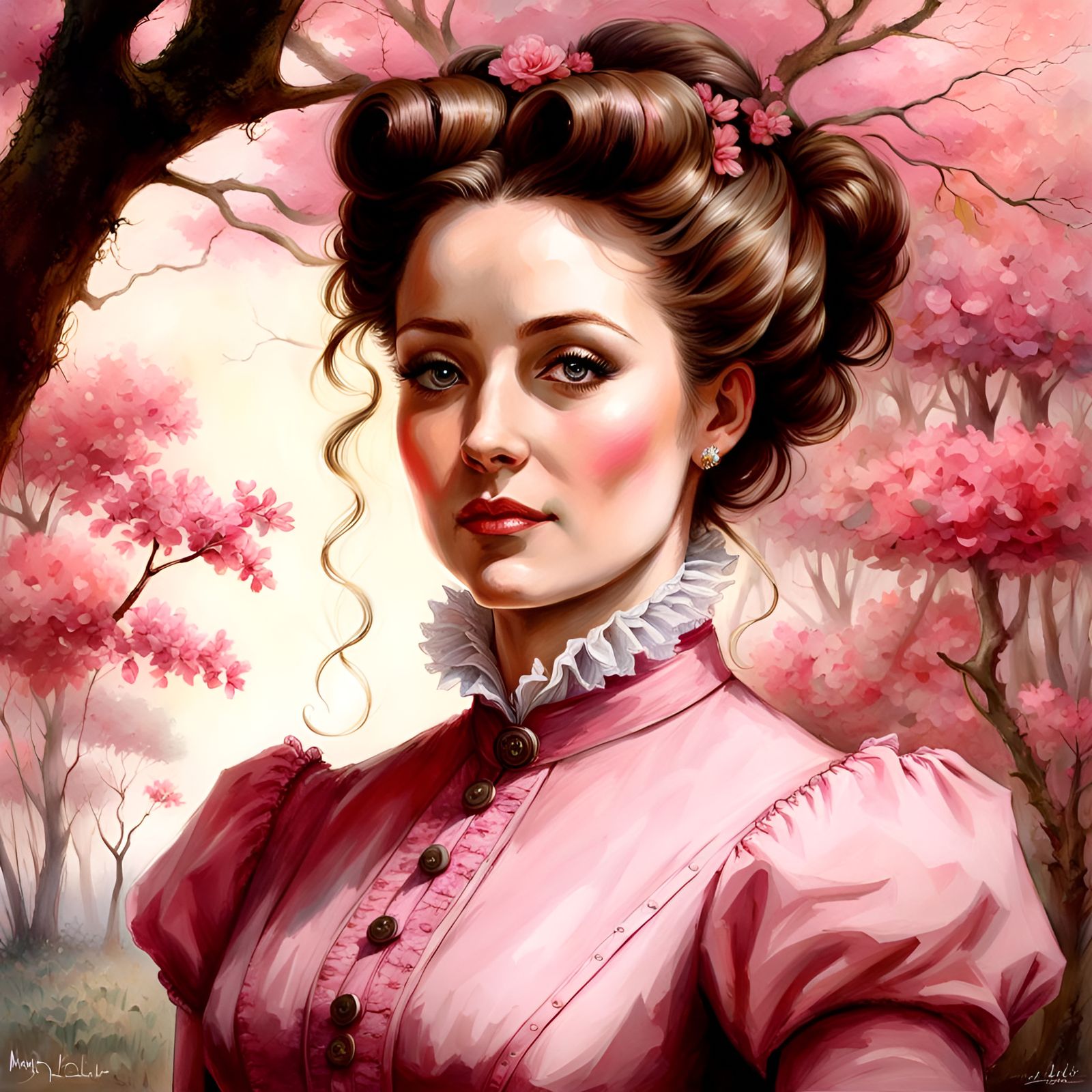 Elegant Victorian Lady in a Whimsical Garden Setting