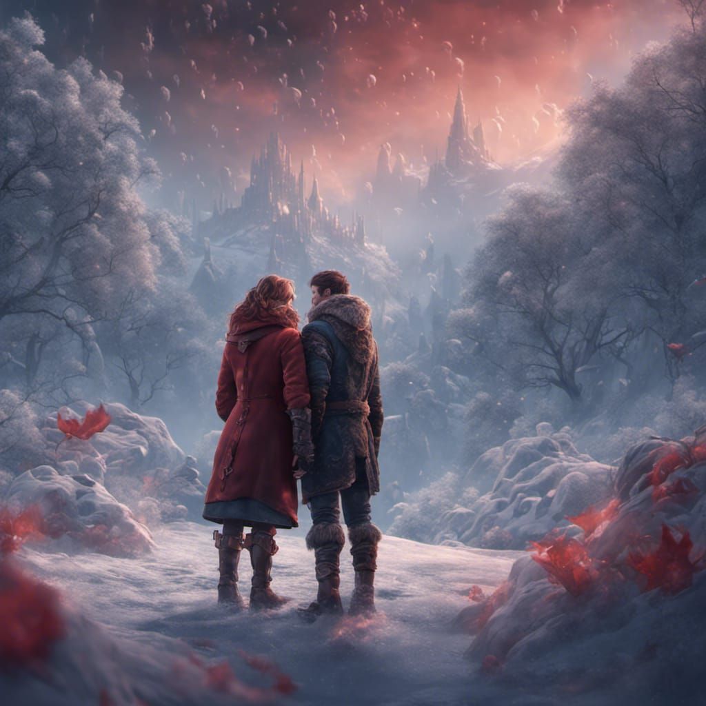 Lovers' Warm Embrace: Detailed Fantasy Art