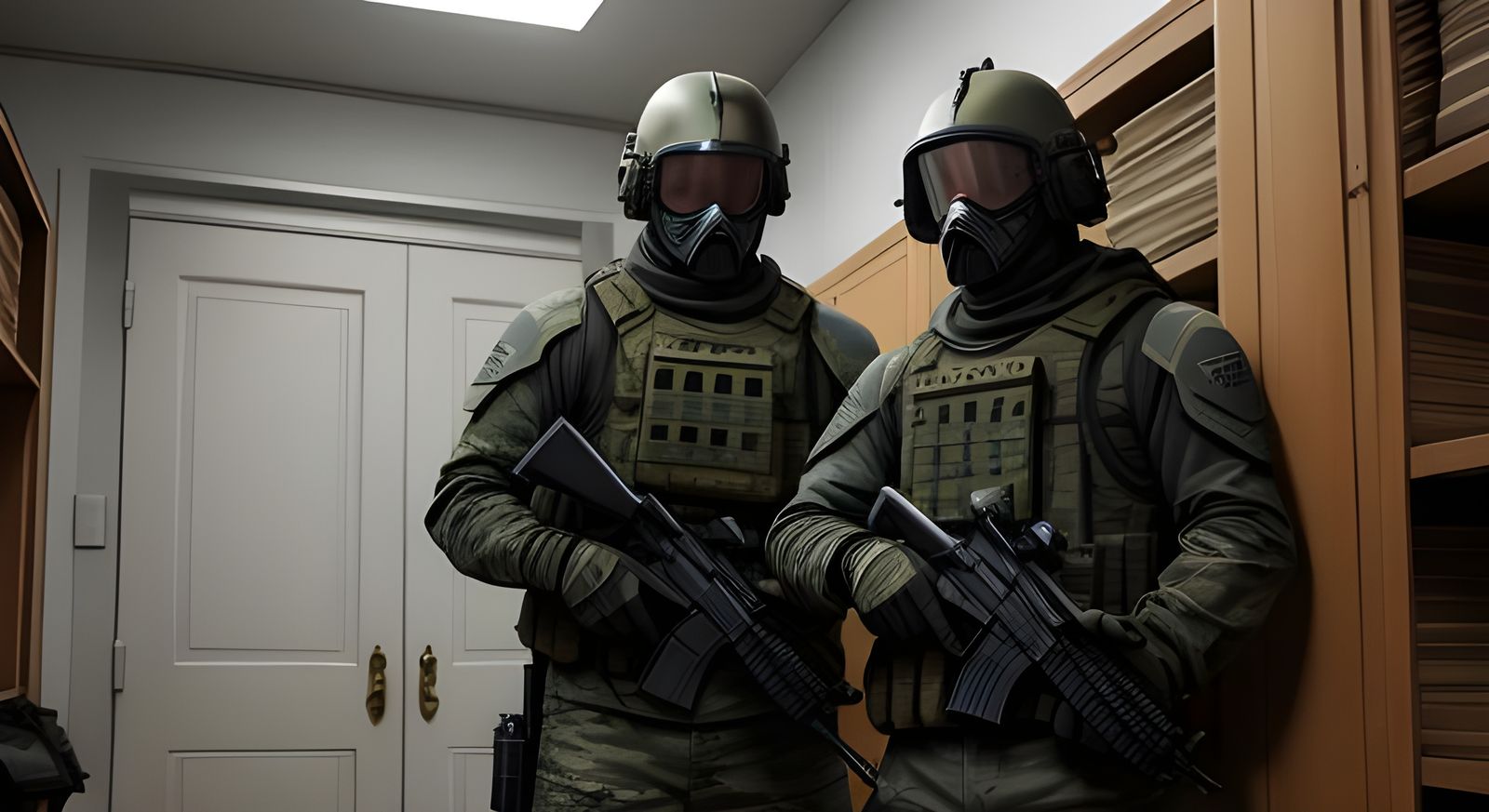 Armored Special Forces Explore Backrooms