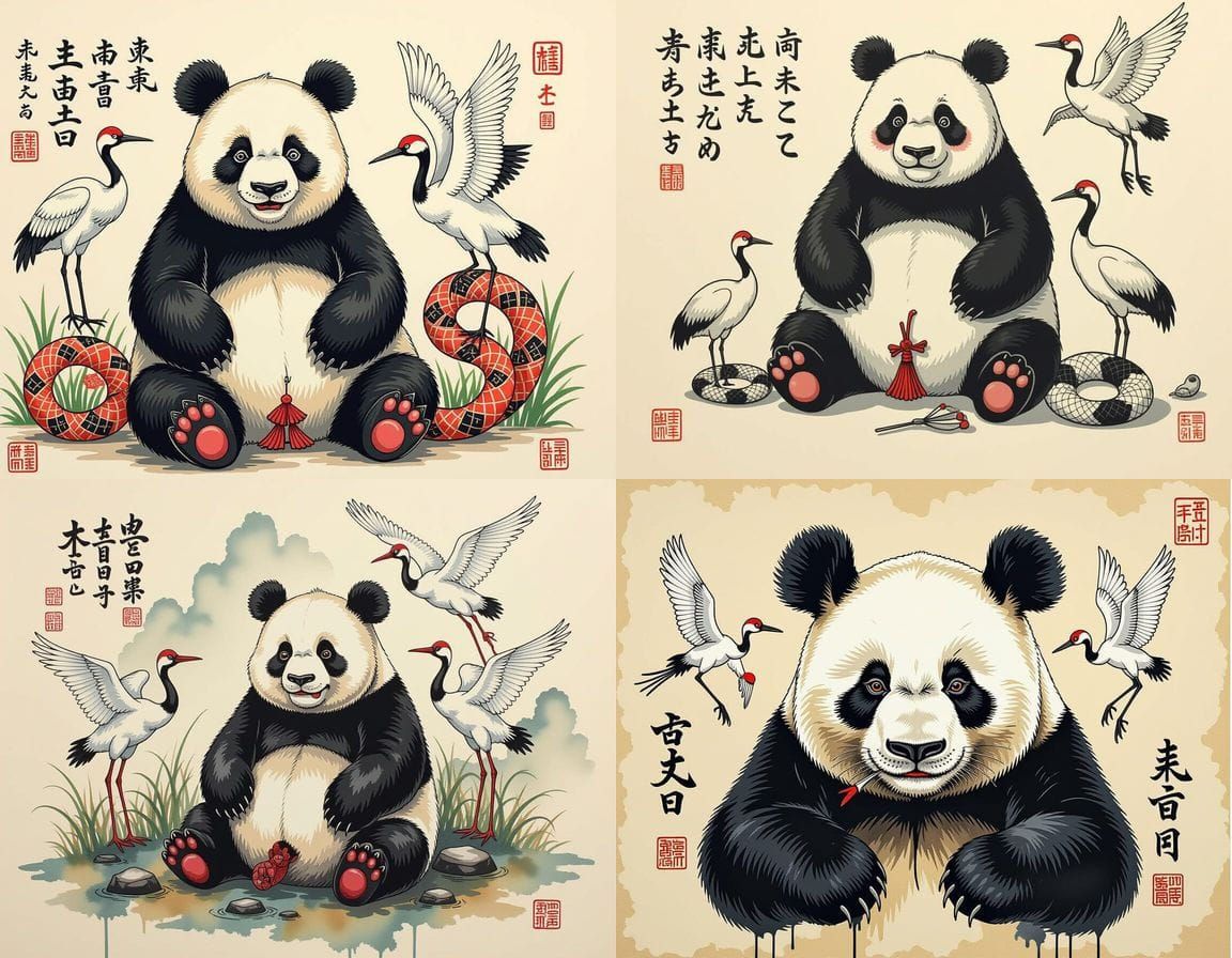 Surreal Japanese Mythical Creatures in Mixed Media