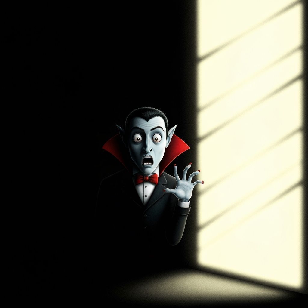 Shocked Vampire Flees Sunlight in Dramatic Contrast