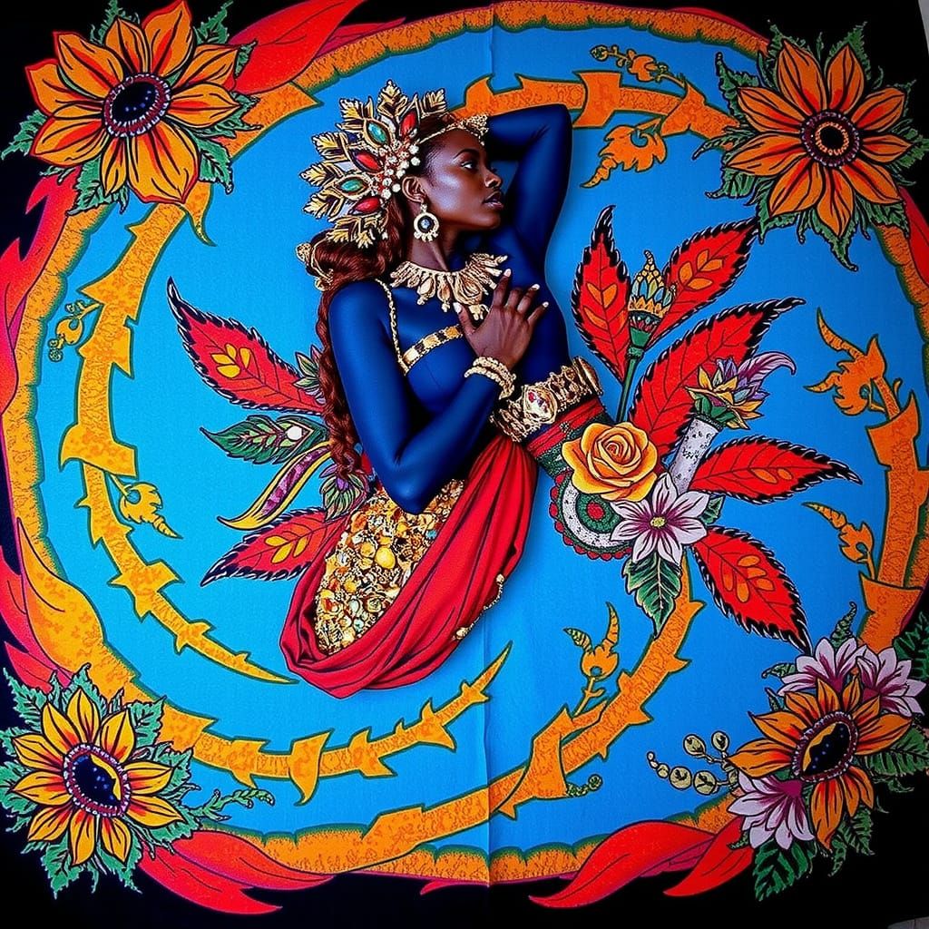 Psychedelic Garden Dream: Bold Hues in Cosmic Mystery