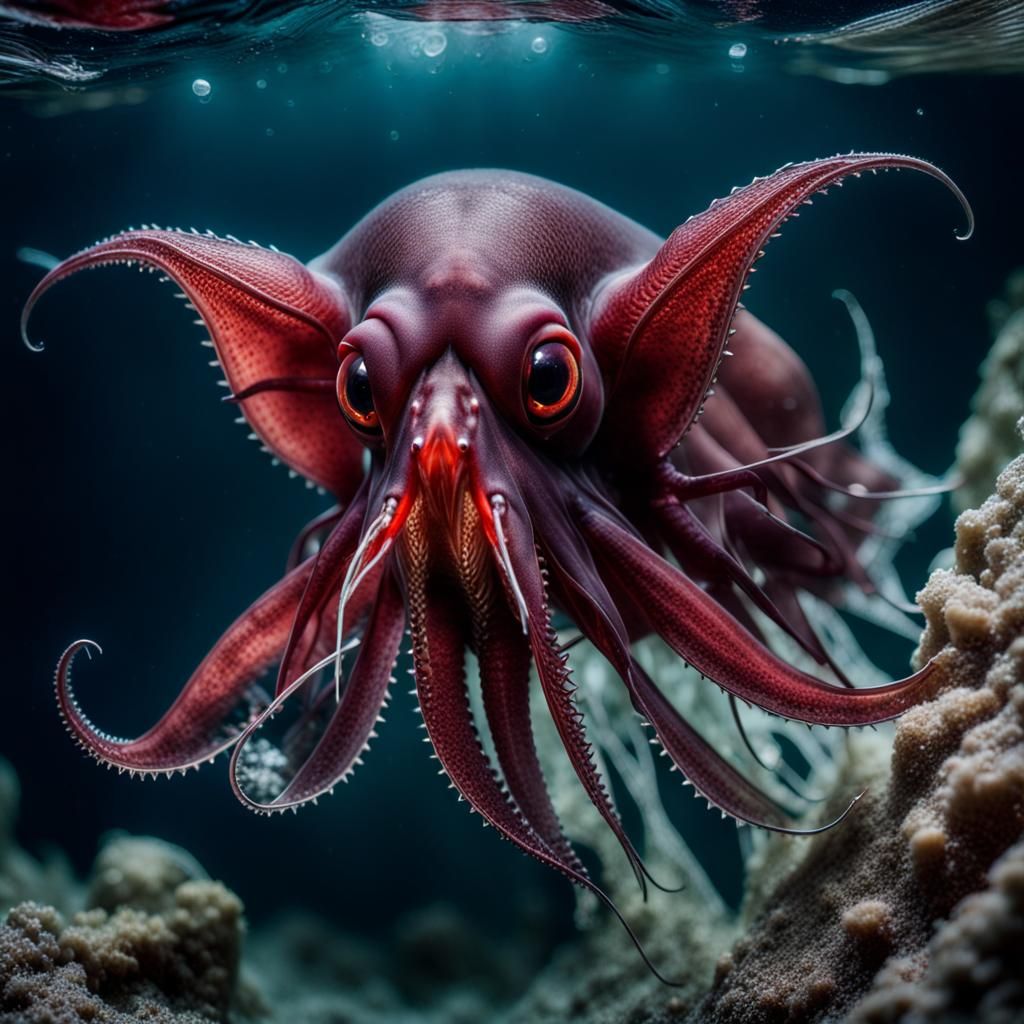 Hyperrealistic Vampire Squid in Clear Water
