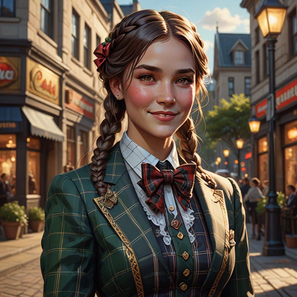 Gothic Victorian Lady in Plaid Elegance