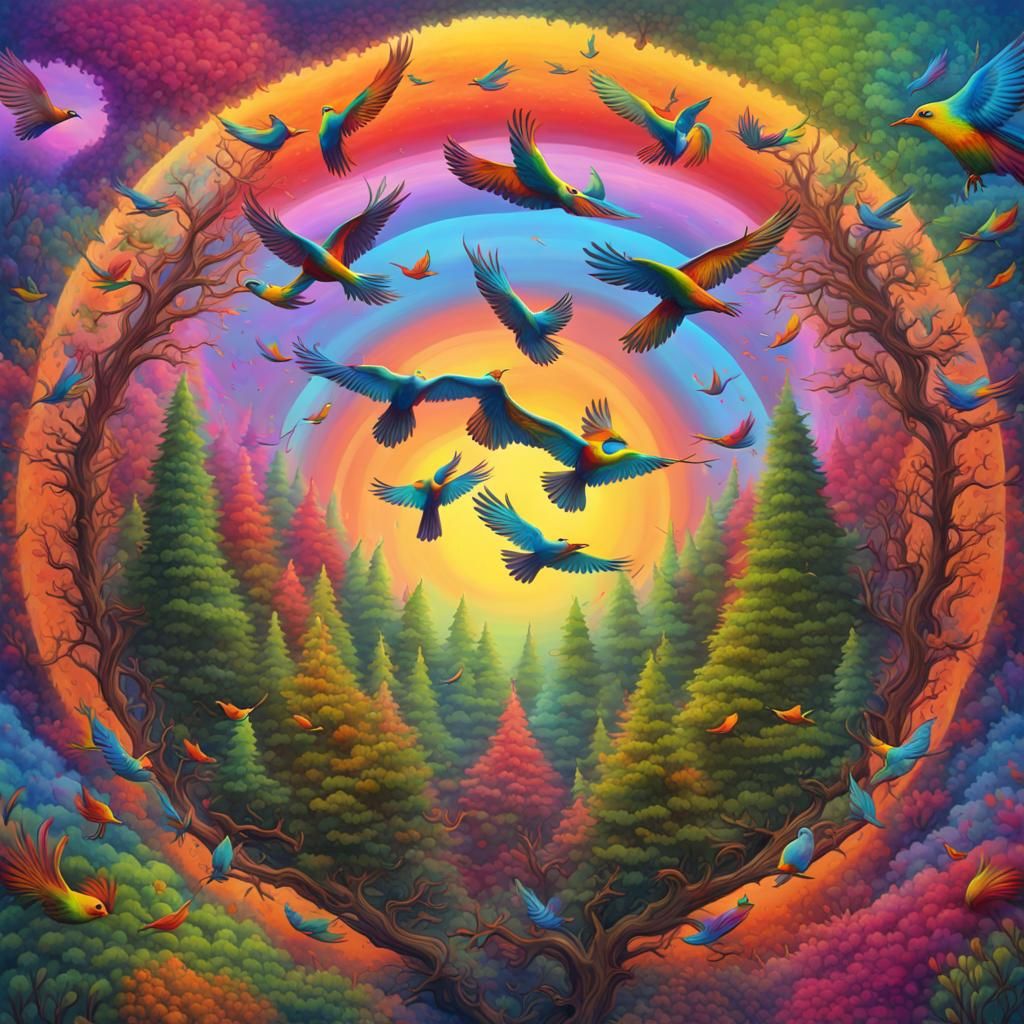 Rainbow Birds Mandala in Graffiti Art Style