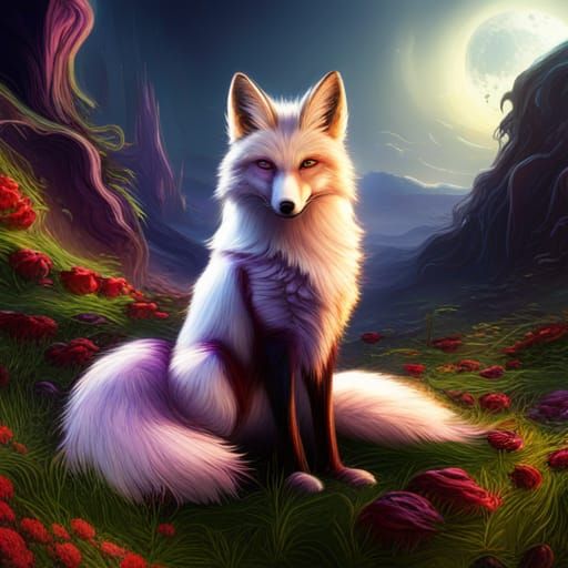 Purple Fox Sitting: Detailed Fantasy Matte Painting