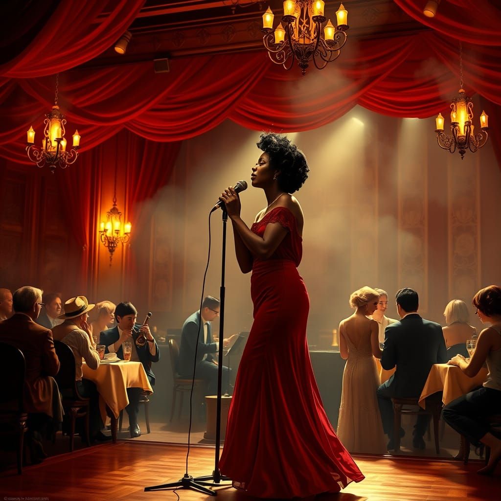 Elegant Singer on 1920s Cabaret Stage