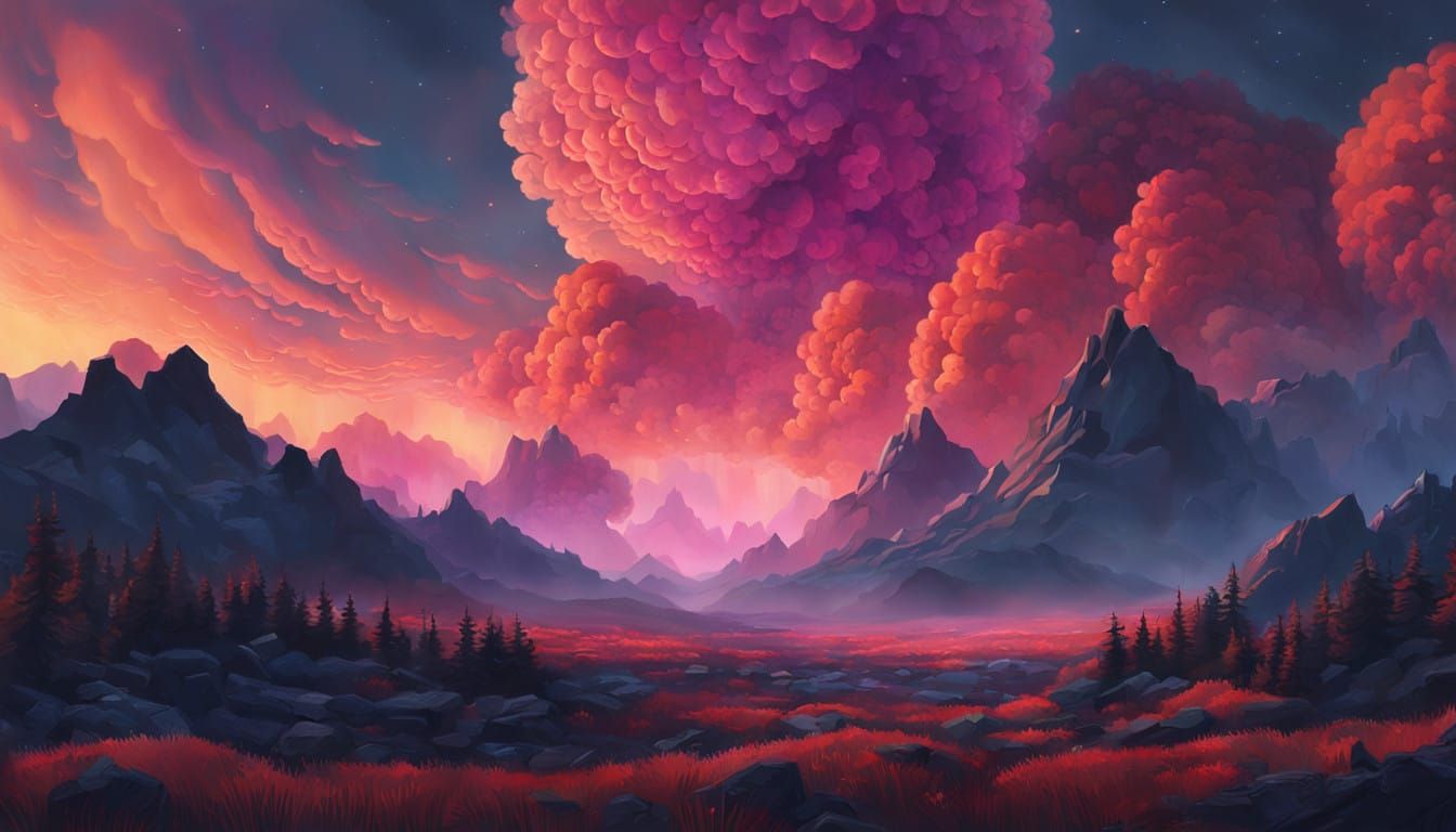 Midnight Skyfire: Swirling Iridescent Clouds and Crystal Fir...