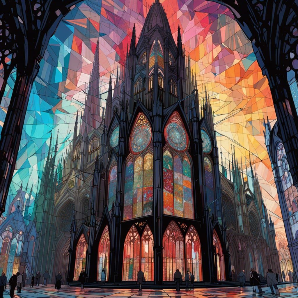 Modern Gothic Cathedral with Colorful Stained Glass