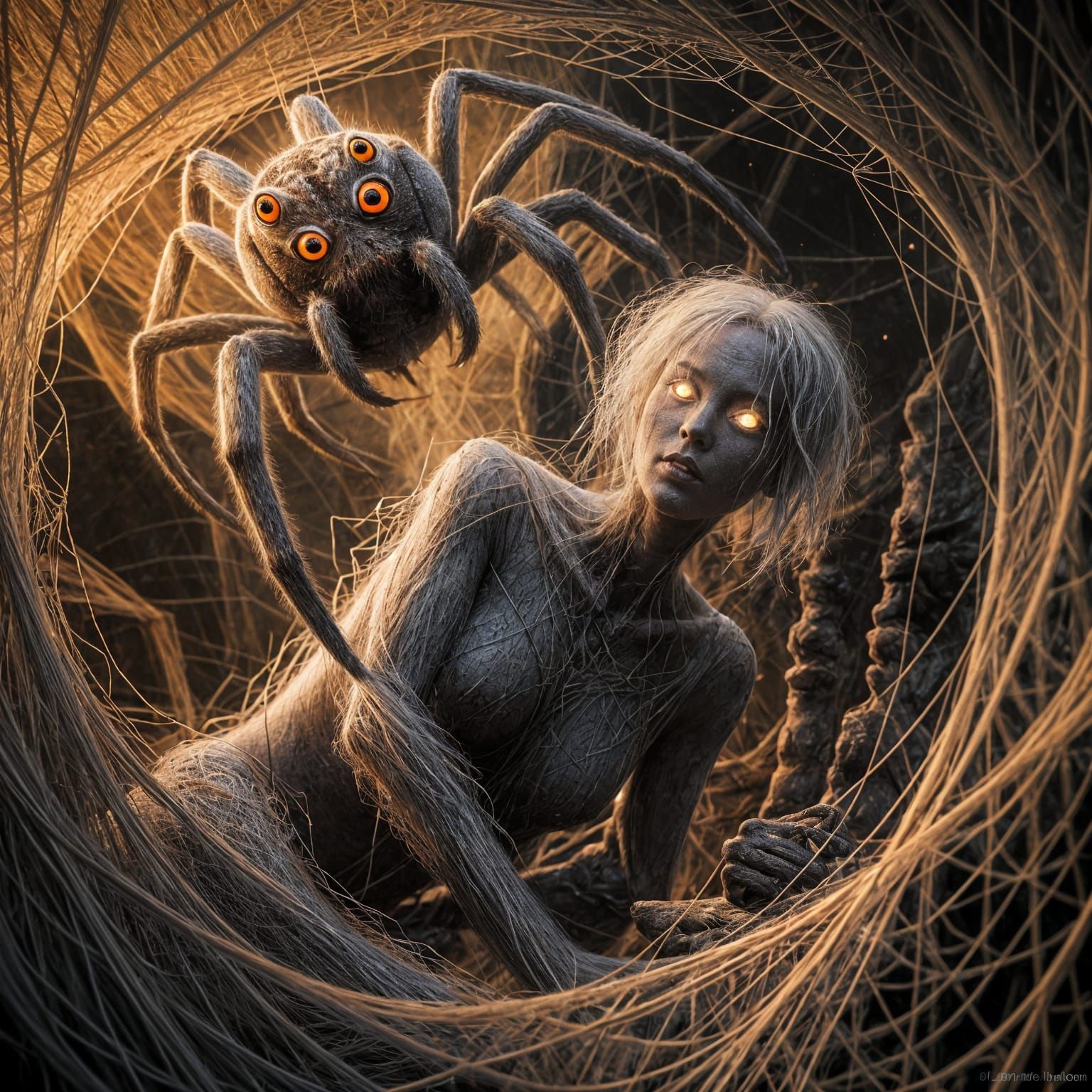 Terrifying Giant Spider in Web: Digital Art