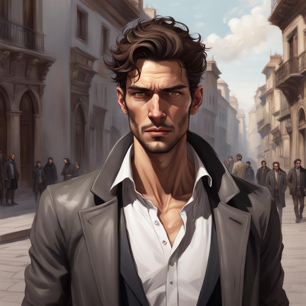 Confident Young Man Portrait in Hyperdetailed Style