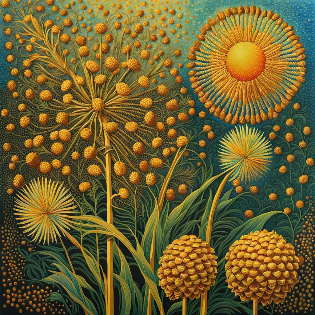 Pointillist Garden with Abstract Micro-Dot Patterns