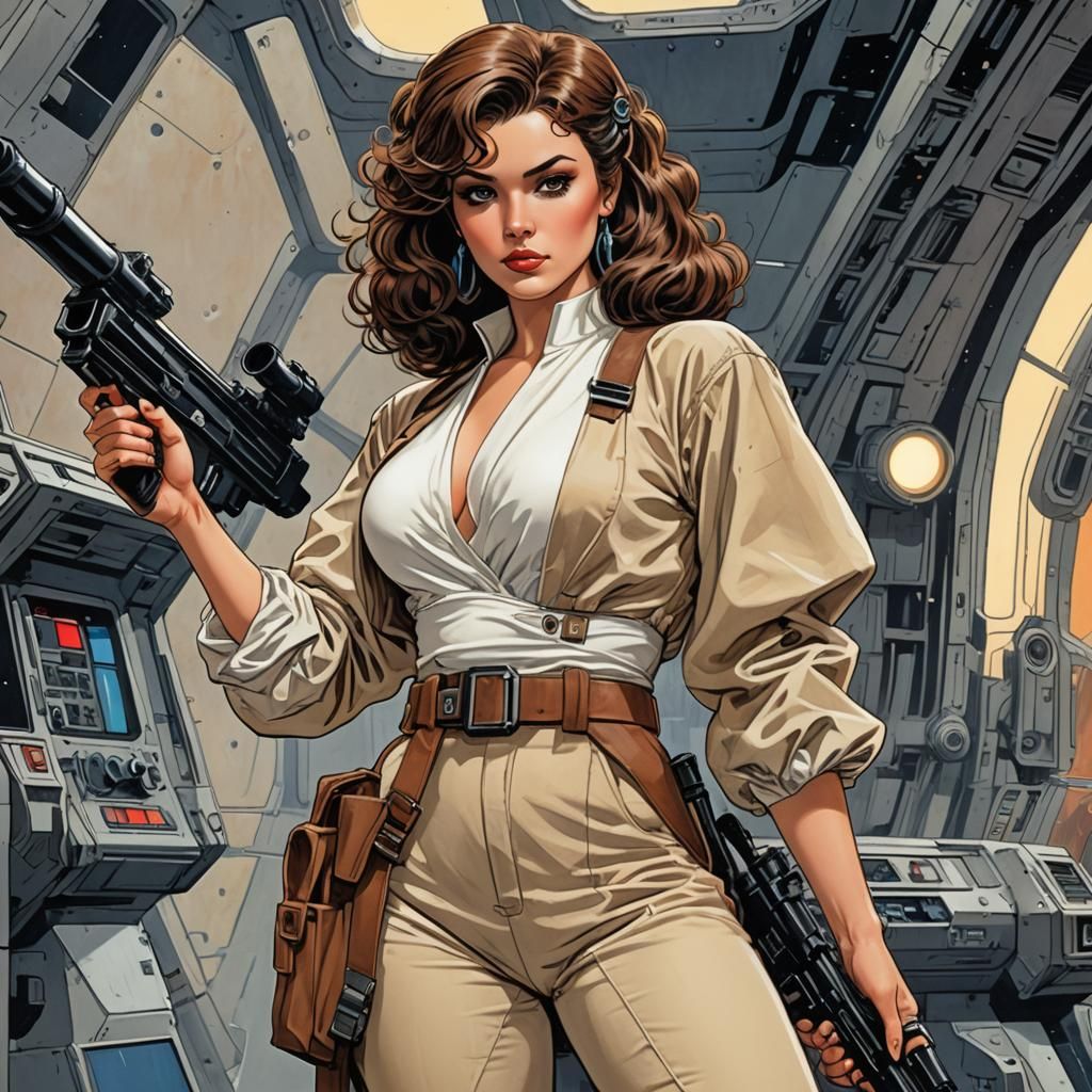 Star Wars Girl in 80s Cartoon Pin-Up Style